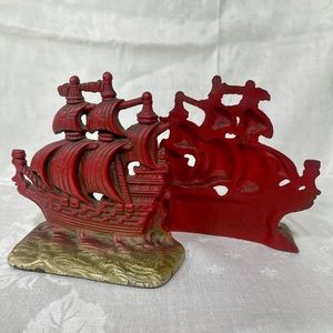 Antique Sailing Ship Hubley Iron Bookends!